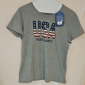 Life Is Good Grey USA Paris Games Ss Ladies L Tshirt NWT
